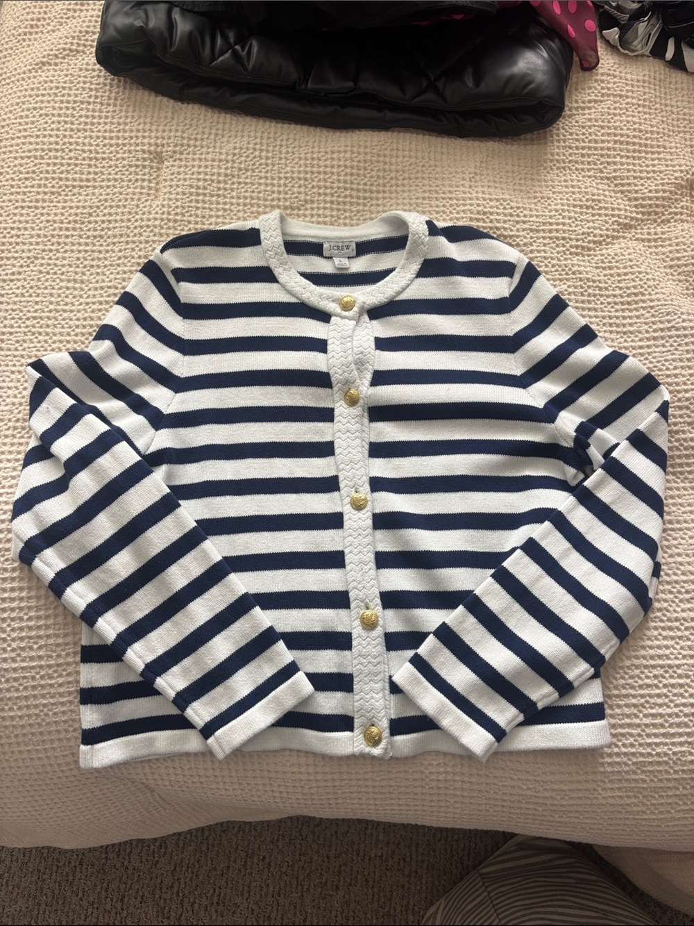 J. Crew Navy & White Striped Button-Front Cardigan